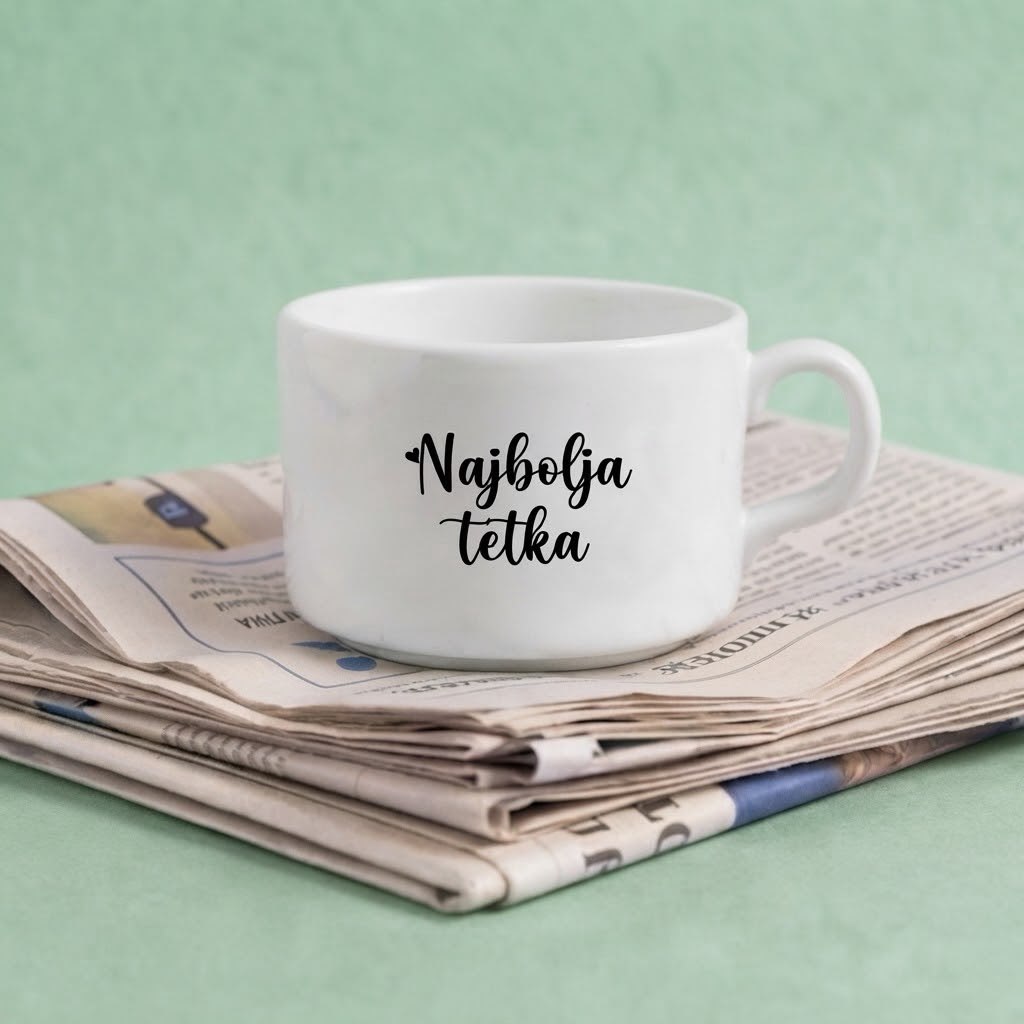 Bela šoljica sa tacnom i natpisom Najbolja tetka